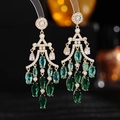 Orecchini pendenti vintage placcati oro 18 carati con zirconi verdi e nappine - Stile Oro Verde / Verde
