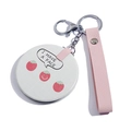 Mini miroir de poche pliant en cuir PU rose avec fraise mignonne et porte-clés intégré - Fraise Rouge