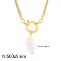 Collana a serpente dorata con perla barocca in plastica e chiusura a molla 500mm - Chiusura a Molla Grande Perla Irregolare (KN234966-Z)