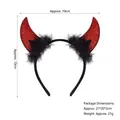 Halloween devil horn headband with red sequins and black faux feathers for costumes - Glitter Red Horns with Black Feather