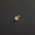 Single gold titanium flat back stud earring with 4-prong set clear round cubic zirconia - Flat Back Screw / 7mm / Gold