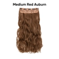 One-piece medium red auburn long wavy hair extensions with five clips and lace base - Medium Red Auburn