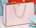 Pink gift paper bag with golden metal trim and rope handles for elegant gift packaging - Bowknot Decoration Style / 19x15x7cm / Pink Gold Frame