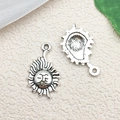 Antique silver sun face metal charms for DIY jewelry making with front and back views - Sun / 14x24mm