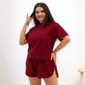 Damen Loungewear-Set in Weinrot mit hohlem Kurzarm-Top und Shorts mit Seitenschlitz - 3XL / Burgunderrot