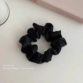 Elegant black satin scrunchie with smooth silk texture and ruffled aesthetic style - Small 7cm / Black