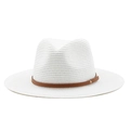 Sombrero panamá blanco clásico con cinturón de ecocuero marrón y remache dorado para verano - M (56-58cm) / Blanco