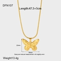 Detail showing 18K gold butterfly pendant dimensions and measurements on a snake chain - Butterfly Pendant Snake Chain / Gold