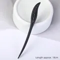 Elegant ebony wood hair pin with willow leaf carving and matte finish, length 18cm - Ebony - C06