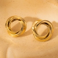 Exaggerated gold plated stainless steel hoop earrings with layered spiral design for women - Gold Multi-Hoop Spiral Studs (BJGE0724)
