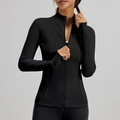 Slim fit black zip-up sports jacket with thumbholes and zip pockets for yoga and running - S / Starry Black