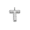 Polished silver stainless steel puffy bubble letter T pendant with a metallic luster finish - Silver Letter T