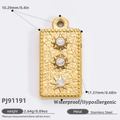 Rectangular 18K gold plated stainless steel star pendant with three white zircon stones - Gold Triple Stone Plaque Style (PJ91191)