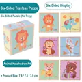 3D wooden block puzzle with 4 cubes showing six colorful animal patterns for kids - 4 Grains - Animals