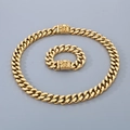 Set collana e bracciale a catena cubana dorata con chiusura a teschio in acciaio - Set Oro