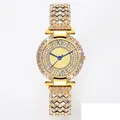 Luxe gouden dameskwartshorloge met fonkelende kristallen en blauwe Romeinse cijfers - Goud Enkel Horloge