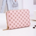 Pink mini PU leather coin purse with classic lattice clover print and gold zipper detail - Pink