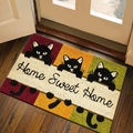 Tre gatti neri su tappeto Home Sweet Home in fibra di cocco a strisce colorate - Tre Gattini / 40*60cm