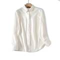 Elegant white satin shirt with batwing sleeves and a silky glossy finish on wooden hanger - S / White