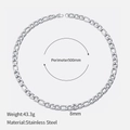 Silver stainless steel Cuban chain necklace for women with 8mm width and 500mm length - 8mm-50cm / Silver