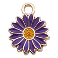 Purple daisy charm with golden alloy trim and enamel petals for DIY jewelry making - Little Daisy (14786)