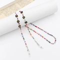 Colorful beaded eyewear chain with black sunflower charms and silver lobster clasps - Boho Black Flower