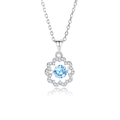 S925 Silberne Pflaumenblüten-Halskette mit einem leuchtend himmelblauen Moissanit-Anhänger - Strass Weißer Stein Stil (FDTD-019) / Weißgold