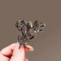 Leaf shaped gunmetal hair claw clip with dark grey crystals and rhinestones - 19# Wheat Ear Mini Hair Claw (Approx. 4.5CM)