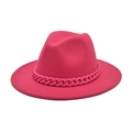 Detailed view of magenta wool fedora with a matching chunky chain decoration - M (56-58cm) / Rose Red with Rose Red Chain