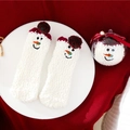 Winter snowman coral fleece socks in a festive transparent gift ball packaging - Kids Size (Without Ball) / White Snowman