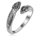 Vintage silver double-headed snake ring with intricate scales and punk gothic style - Adjustable Open / Style 7 (Antique Silver Double Head)