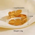 Detail view of golden leaf ring dimensions featuring adjustable 1.7cm inner diameter band - Gold Leaf Style 2