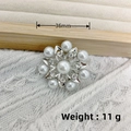 Silver flower brooch with pearls and rhinestones on knit fabric, 36mm starburst pin - Silver Seven-Petal Flower