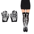 Detail of Halloween skeleton print gloves and thigh high stockings set in black and white - Universal Skeleton Gloves and Socks Set