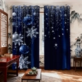Navy velvet Christmas curtains with snowflake patterns and metal eyelets for window decor - 142*160CM / Snowflake Christmas Ball Style