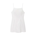 White mini bodycon slip dress with thin straps and pleated waist detail on white background - XS / White