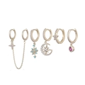 Detail of six-piece gold star and moon earring set featuring cubic zirconia and colorful gems - Star Moon Snowflake 6-Piece Set
