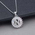 Silver pendant necklace with zircon-encrusted letter N on a sleek box chain - Letter N / Silver