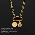 14K gold plated stainless steel chain necklace with crystal studded letter U charm - Gold / Letter U