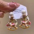 Minimalist 925 silver horse earrings with pearl stud and colorful enamel carousel charms - Gold White Pearl Rocking Horse Pendant (22#)