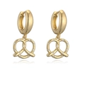 Gold pretzel heart earrings with clear cubic zirconia on a white reflective base - White Zirconia Pretzel Hoop Earrings / Gold