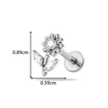 Silver stainless steel labret stud with crystal flower and leaf design in 0.89cm size - Silver Sunflower Style (2614-8#Silver)