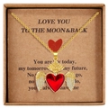 Retro heart ruby crown necklace in gold finish with a vintage greeting gift box - Crown Wings Red Heart Style (SL016)
