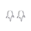 Detail view of silver chain tassel earrings featuring punk spikes and inlaid zircons - Spike Hoop Silver (JQH0045-SS-1)