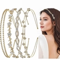 Elegant gold metal headband set with rhinestones and pearls for bridal or evening wear - 4-Piece Set Gold