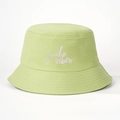 Light green cotton bucket hat with white Good Vibes embroidery and stitched brim - M / Bean Green