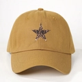 Khaki baseball cap with leopard print star logo on premium cotton twill fabric - One Size / Turmeric