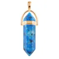 Blue hexagonal crystal pillar pendant with gold clasp and natural mineral textures - Gold O-Chain / Tianshan Blue With Blue