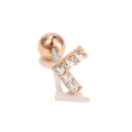 Rose gold geometric L-shaped cartilage stud earring with five round crystals - Letter L / Rose Gold