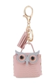 Pink owl faux leather keychain with decorative tassel and golden metal lobster clasp - With Lobster Clasp & Tassel / Pink